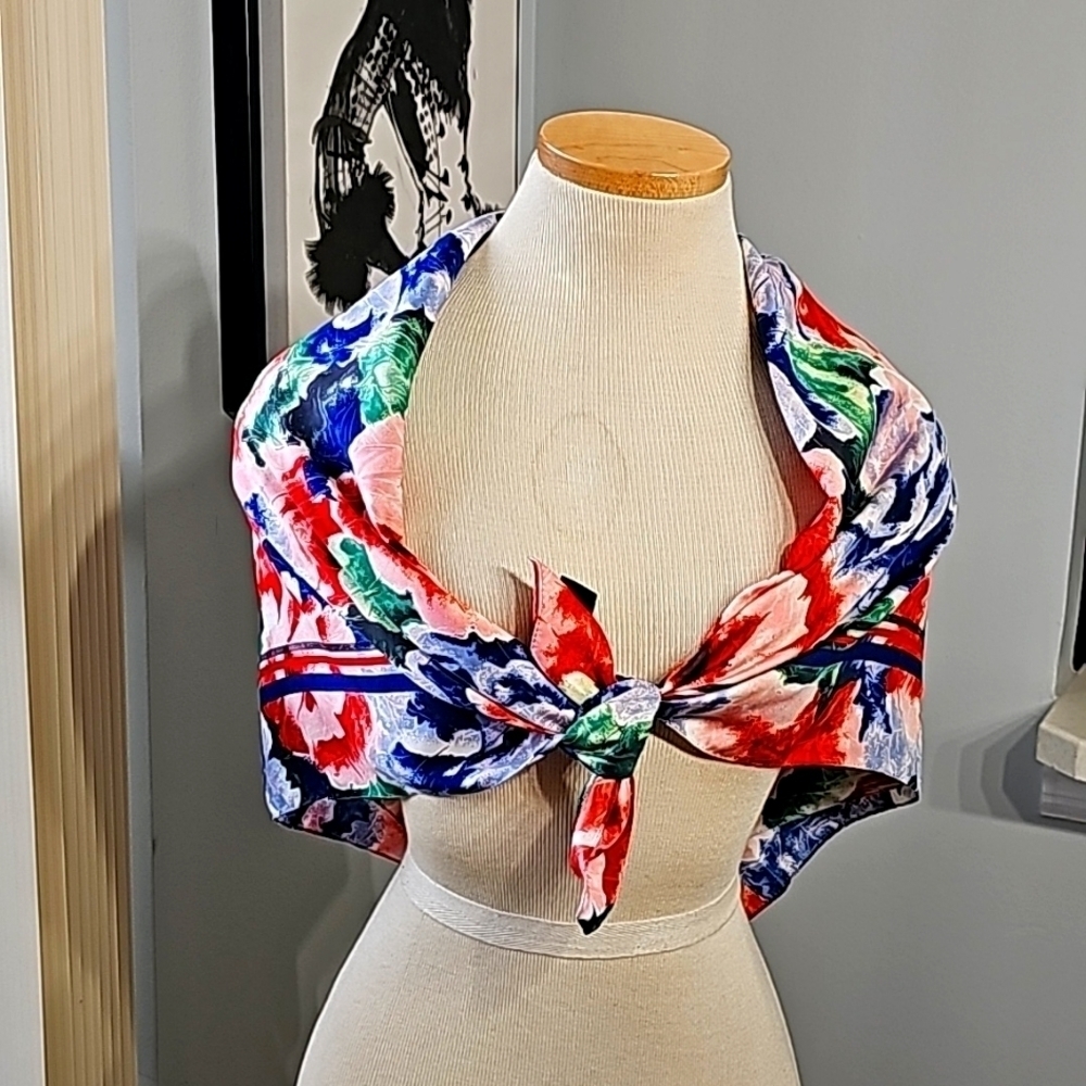 ART OF THE SCARF. From‎ tie rack. 34" X 34". Red, blue, and green.
